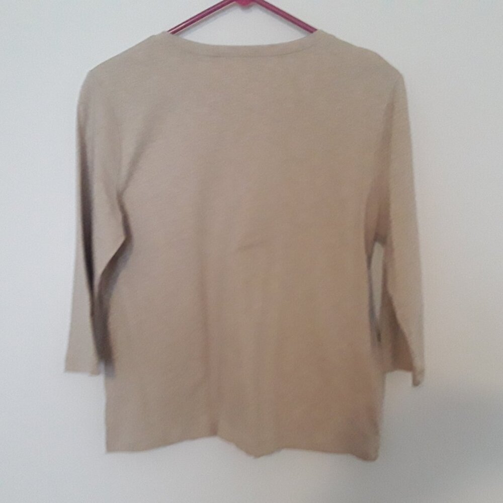 L.L. Bean ladies petite medium, super soft tan v neck w/3/4 sleeves - Picture 3 of 3
